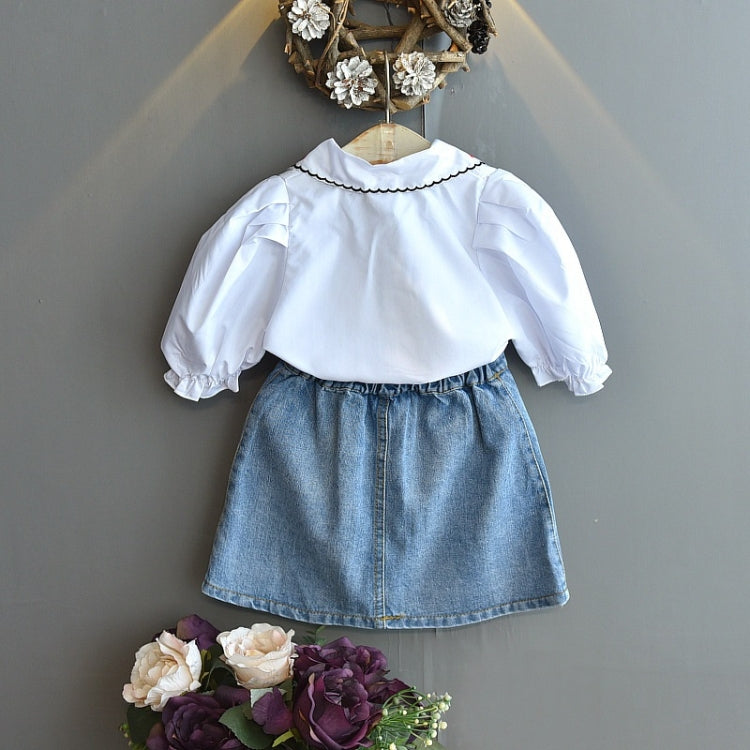 Girls Denim Skirt Casual Embroidered Short Sleeve Shirt Two-piece