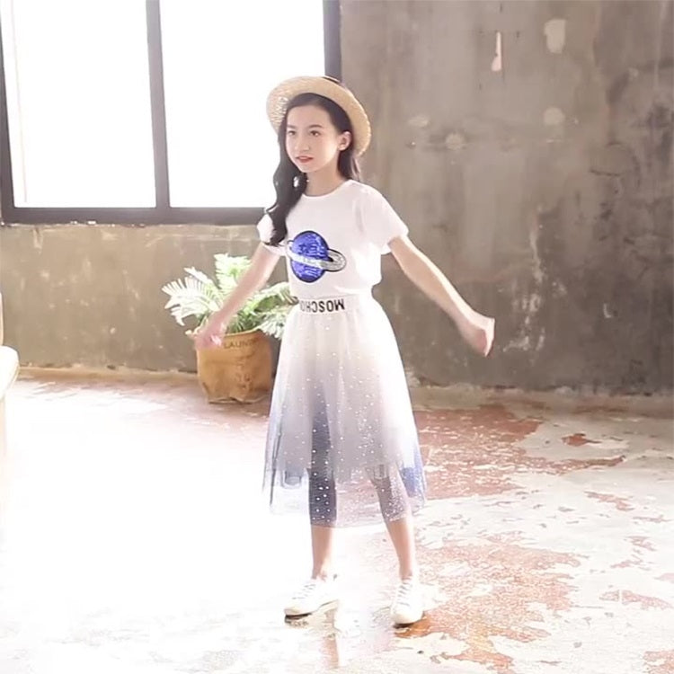 Women Short-sleeved Blouse + Two-piece Dress