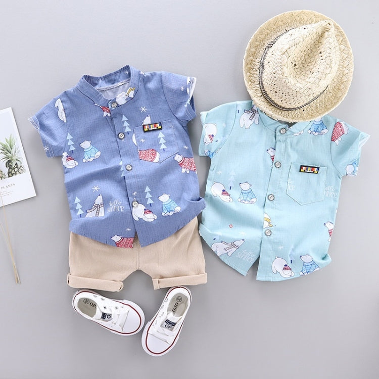Summer Kids Leather Label Bear Shirt Short Sleeve Two-piece Suit