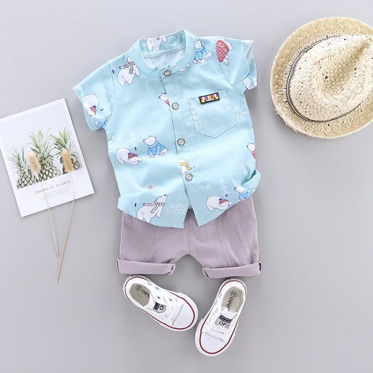 Summer Kids Leather Label Bear Shirt Short Sleeve Two-piece Suit
