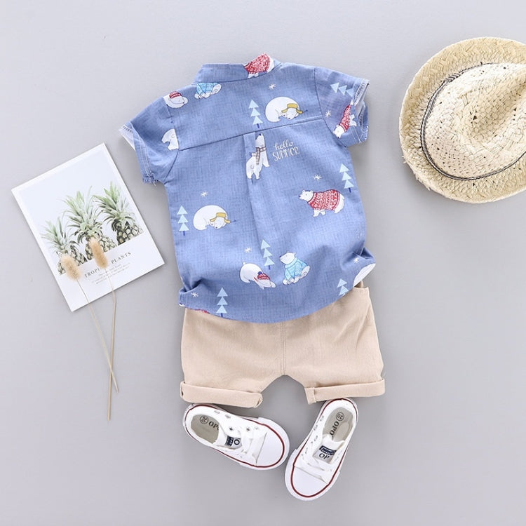 Summer Kids Leather Label Bear Shirt Short Sleeve Two-piece Suit