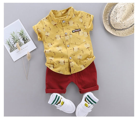 Summer Childrens Short-sleeved Suit Shirt Two-piece Suit