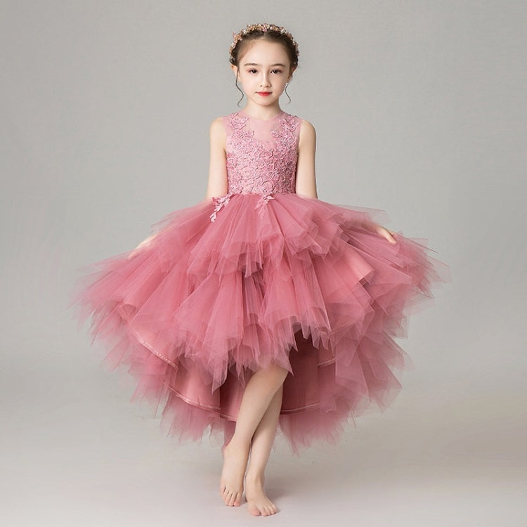 Sleeveless Short Front and Long Back Lace Princess Dress Pettiskirt Performance Formal Dress for Girls