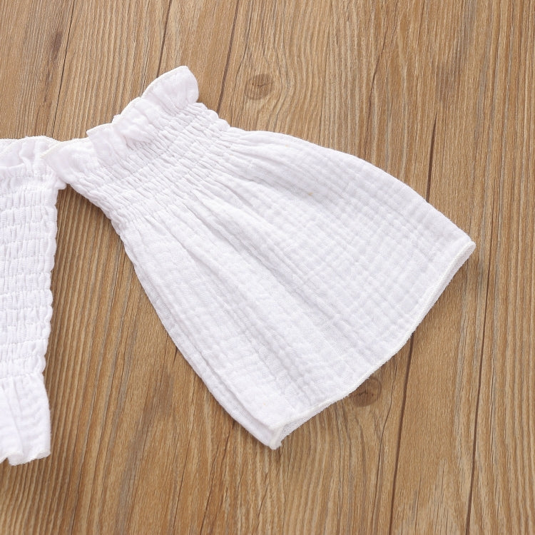 Girls One-shoulder Pleated Flared Sleeve Shorts Three-piece Suit (Color:Rose Red Size:120cm)